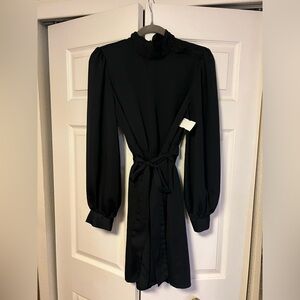 Who What Wear We Wore Black Long-Sleeve Dress button neck mock midi dress